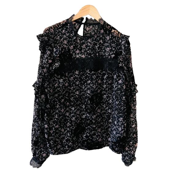 Three Floor Hoodoo Floral Mock Neck Long Sleeves Top Size 12 - Picture 2 of 10